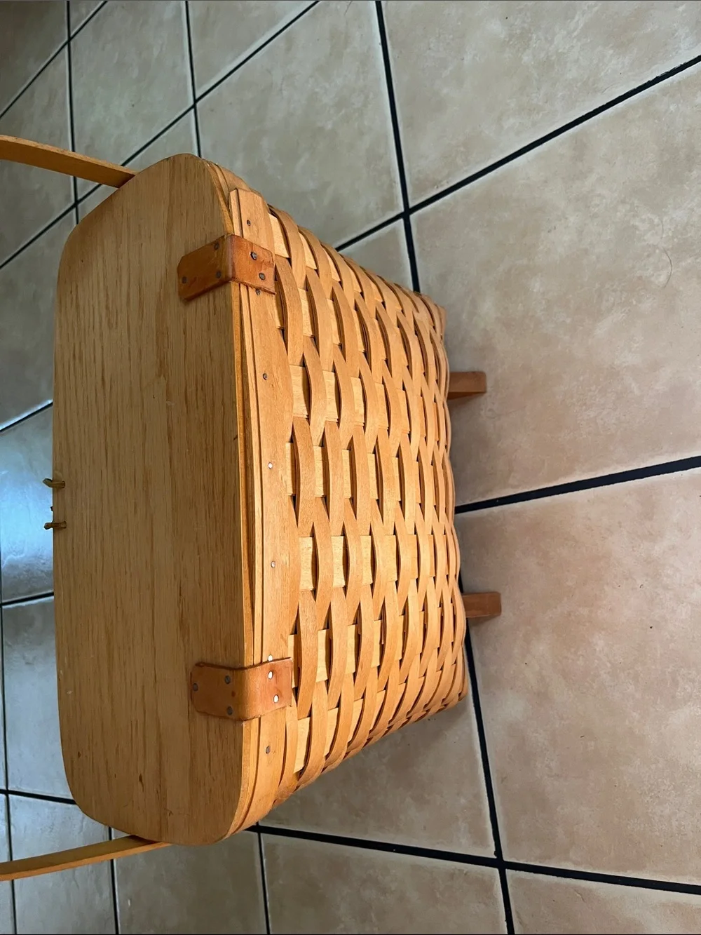 Longaberger Natural Tan Woven Storage Magazine Basket with Handle Vintage 90s